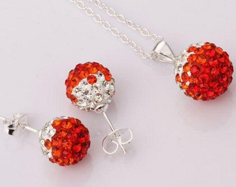 Crystal ball Pendant Necklace Earrings Women Jewelry