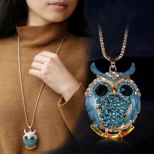 18K Gold Vintage Crystal Cubic Zircon Diamond Owl Necklaces