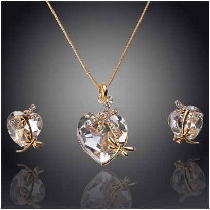 18K Real Gold Plated Drop Earrings And Pendant Necklace