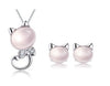 Crystal Pink Cat Earrings and Necklace Set